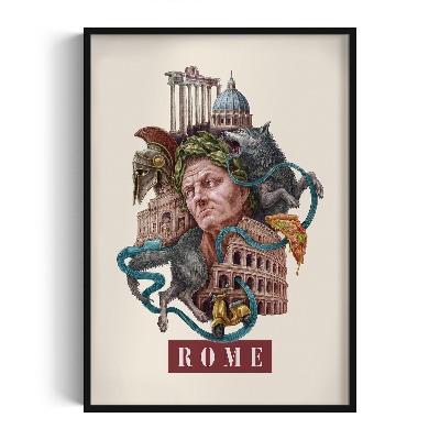 Tableau dans un cadre noir Rome Vintage