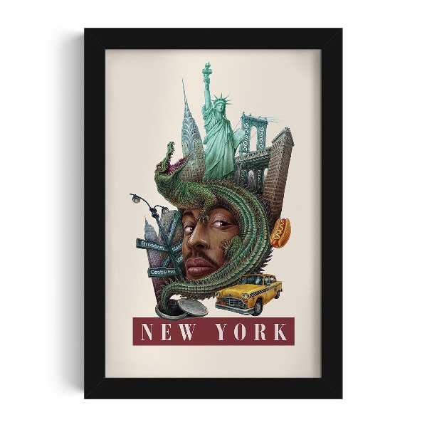 Tableau dans un cadre noir New York Vintage