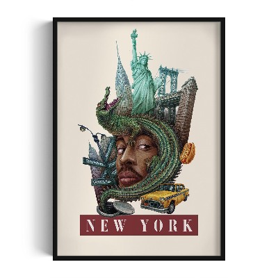 Tableau dans un cadre noir New York Vintage