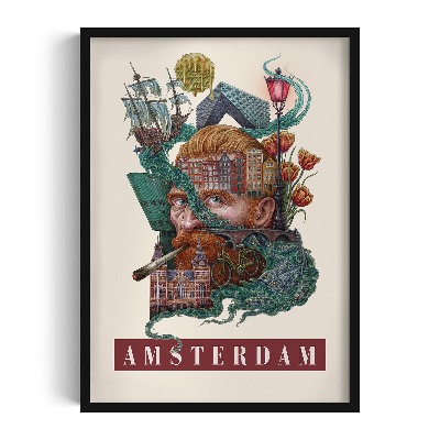 Tableau dans un cadre noir Amsterdam Vintage