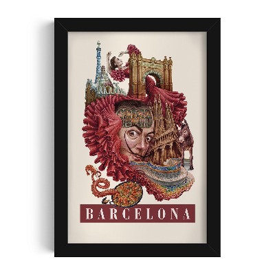 Tableau dans un cadre noir Barcelone Vintage