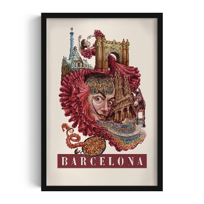 Tableau dans un cadre noir Barcelone Vintage
