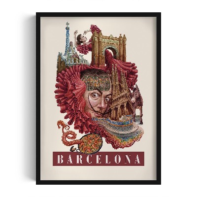 Tableau dans un cadre noir Barcelone Vintage