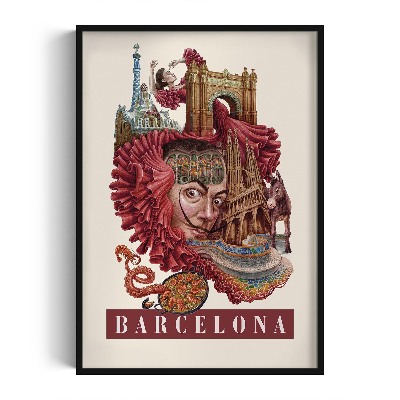 Tableau dans un cadre noir Barcelone Vintage
