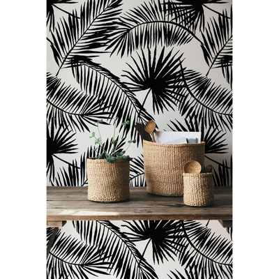 Papier peint Feuilles de palmier noires et blanches