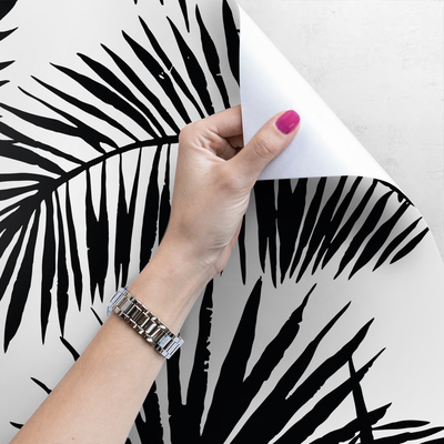 Papier peint Feuilles de palmier noires et blanches