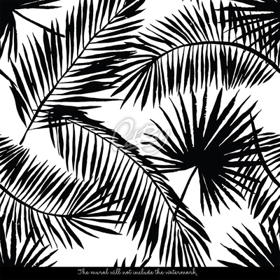Papier peint Feuilles de palmier noires et blanches