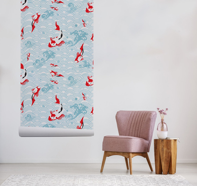 Papier peint adhésif Gouttes rouges parmi les vagues