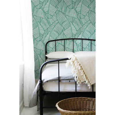 Papier peint adhésif À l'ombre des feuilles turquoise exotiques