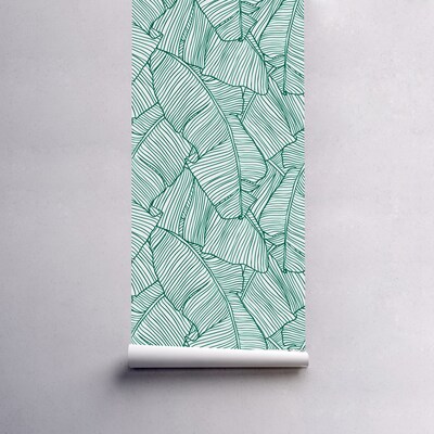 Papier peint adhésif À l'ombre des feuilles turquoise exotiques