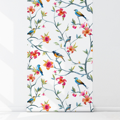 Papier peint adhésif Oiseaux sur des branches fleuries