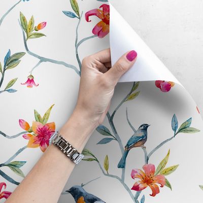 Papier peint adhésif Oiseaux sur des branches fleuries