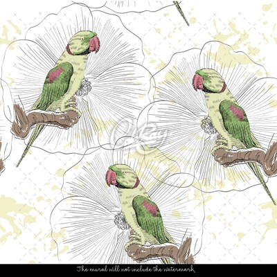 Papier peint Perroquets du paradis en vert