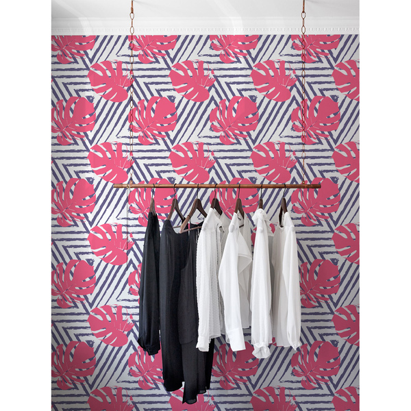 Tapisserie murale Feuilles de Monstera roses