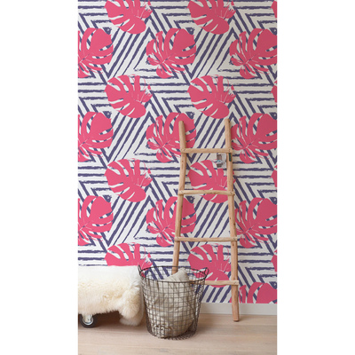 Tapisserie murale Feuilles de Monstera roses
