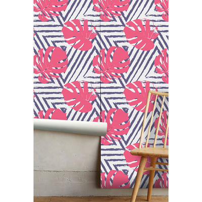 Tapisserie murale Feuilles de Monstera roses