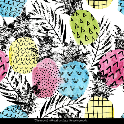 Tapisserie murale Ananas arc-en-ciel grunge