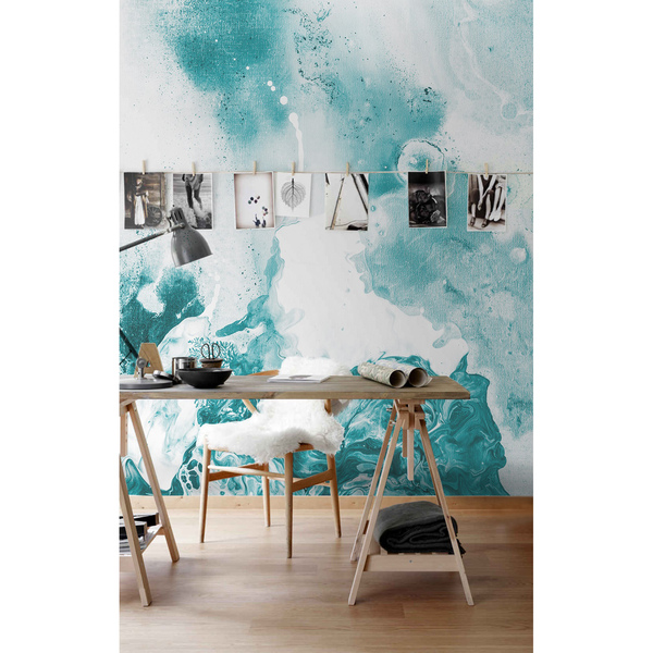 Papier peint Marbre peint à pois bleus