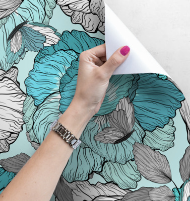 Papier peint Parterre de fleurs turquoise