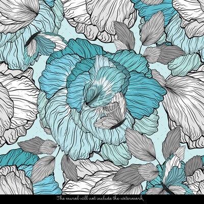 Papier peint Parterre de fleurs turquoise