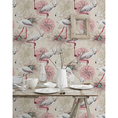 Tapisserie murale Flamants roses romantiques