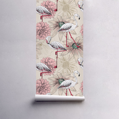 Tapisserie murale Flamants roses romantiques