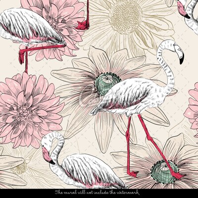 Tapisserie murale Flamants roses romantiques