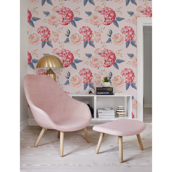 Papier peint panoramique Roses et hortensias romantiques