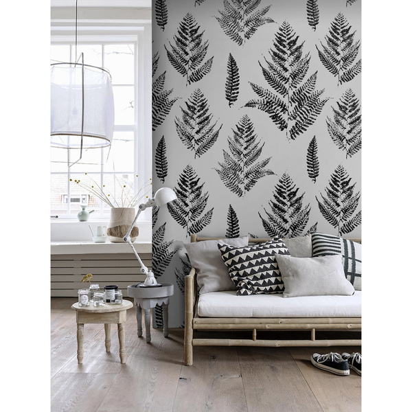 Papier peint panoramique Feuilles de fougère noire