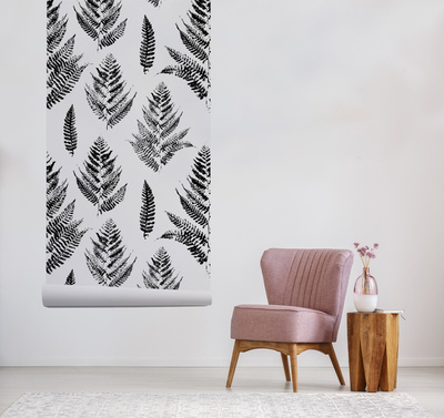 Papier peint panoramique Feuilles de fougère noire