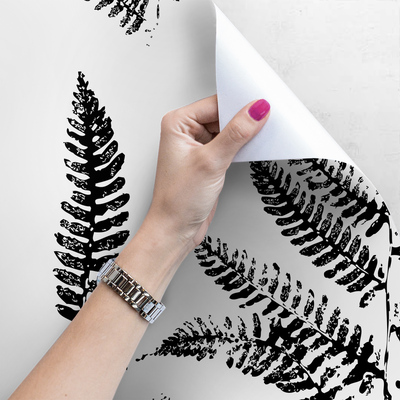 Papier peint panoramique Feuilles de fougère noire