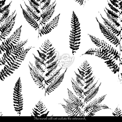 Papier peint panoramique Feuilles de fougère noire