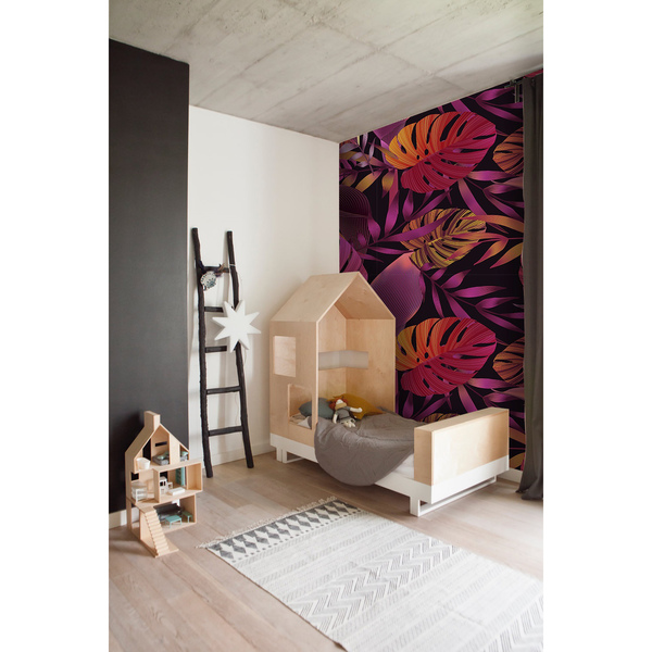 Papier peint panoramique Feuilles tropicales arc-en-ciel extravagantes