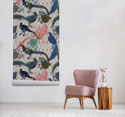 Papier peint Faisans parmi les fleurs