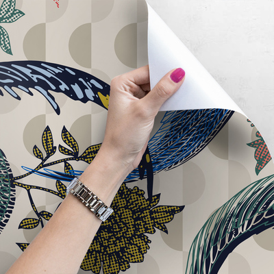 Papier peint Faisans parmi les fleurs