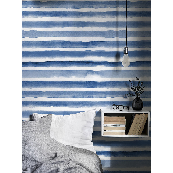 Tapisserie murale Rayures aquarelles bleues