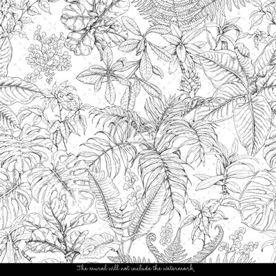 Papier peint Croquis de végétation tropicale luxuriante