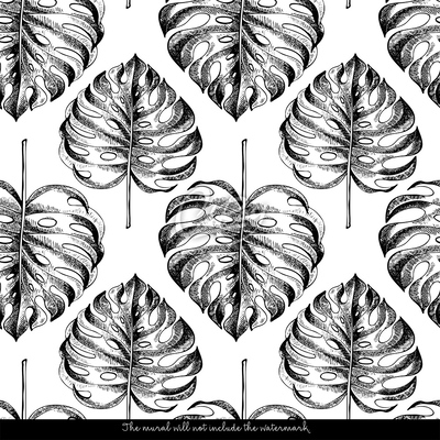 Tapisserie murale Monstera noir qui fuit
