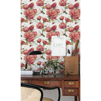 Papier peint adhésif Jardin romantique de fleurs rouges