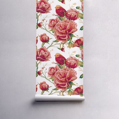 Papier peint adhésif Jardin romantique de fleurs rouges