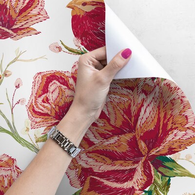 Papier peint adhésif Jardin romantique de fleurs rouges