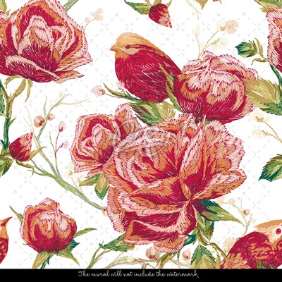 Papier peint adhésif Jardin romantique de fleurs rouges