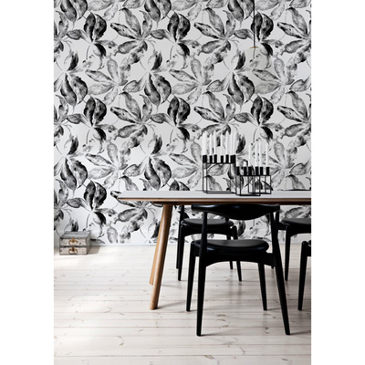 Papier peint adhésif Feuilles en noir et blanc