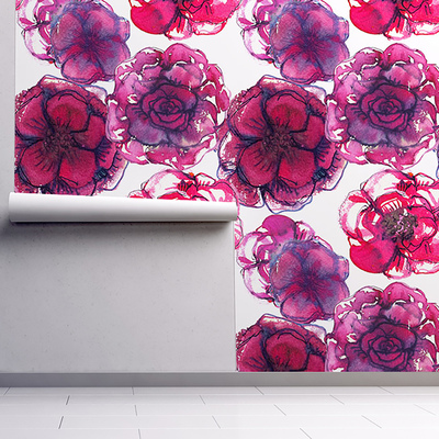 Papier peint Roses rouges à l'aquarelle