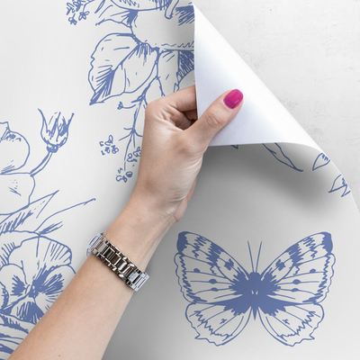 Tapisserie panoramique Roses et papillons romantiques