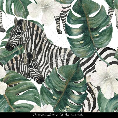 Tapisserie murale Zèbres parmi les plantes paradisiaques