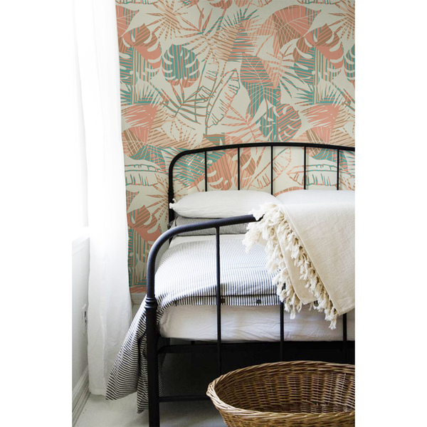 Tapisserie murale Feuilles pastel beiges