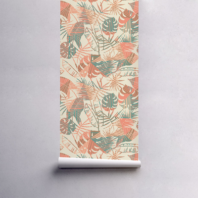 Tapisserie murale Feuilles pastel beiges