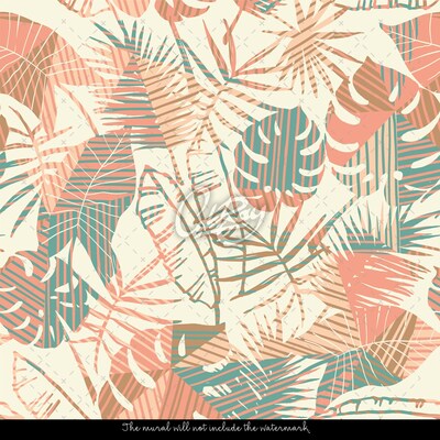 Tapisserie murale Feuilles pastel beiges