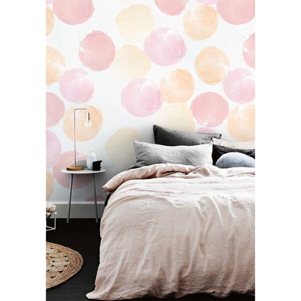 Tapisserie murale Gros pois roses